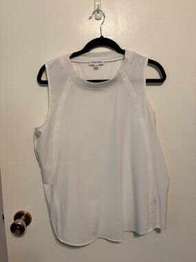 Calvin Klein White Sleeveless Performance Top Large Crew Neck Workout Tank